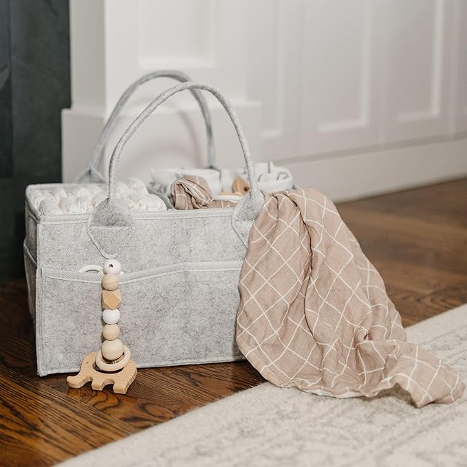 PUTSKA Baby Diaper Caddy Organizer - Nursery Storage Basket for Diaper Station, Baby Basket Shower List and Registry Gift Must-Haves, Newborn Essentials, Nursery Decor for Boy or Girl - Grey, XL