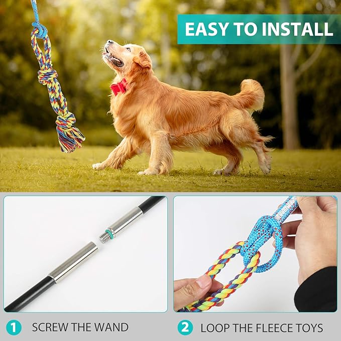 Flirt Pole for Dogs Pet Teaser Wand Outdoor Interactive Pet Dog Flirt Pole Training Exercise Rope Toy for Small Medium Large Dogs Cats