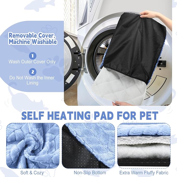 Drydiet 4 Pack Self Heating Cat Pad Self Warming Cat Bed Non Slip Warm Thermal Dog Pad Mat Washable Pet Kennel Crate Bed Mat for Pets Indoor Outdoor (Blue,16 x 20 Inch)