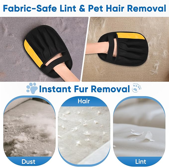 Upgraded Pet Hair Removal Glove, Electrostatic Five-Finger Reusable Pet Hair Remover for Couch, Car Seats, Clothing & Furniture, Dog Cat Fur Grooming Mitt for Laundry & Carpet