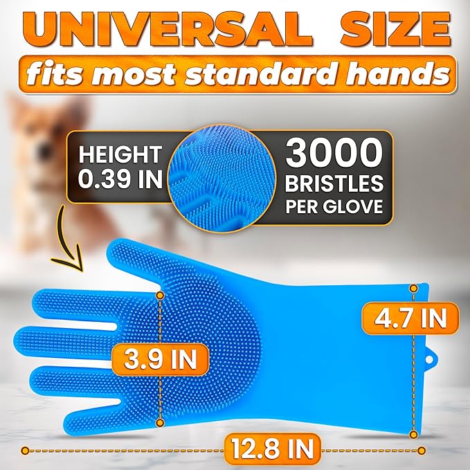 RZleticc Silicone Dish Gloves with Scrubbers – Thick Tear-Resistant Cat & Dog Washing Gloves for Bathing – Multi-Purpose Use