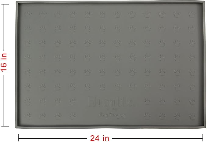 Humble Pet Food Mat Feeding Tray - Non-Slip, Anti-Spill, Raised Dog Food Mat, Easy Clean Waterproof - Premium Quality Silicone - Perfect for Dog Bowl Mat and Cat Feeding Mat Tray, 24" x 16" (Grey)