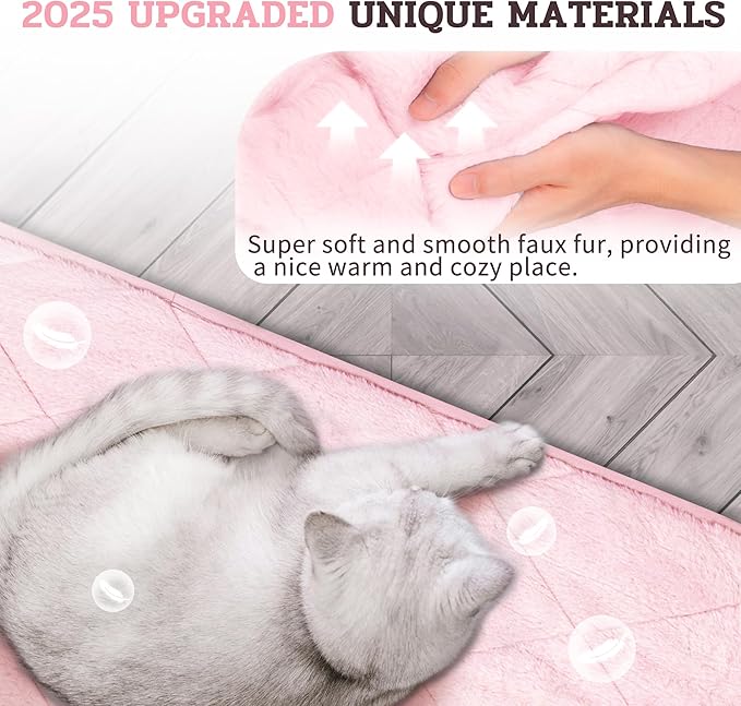 NWK Fluffy Self Warming Cat Mat, Cat Blanket, Thermal Dog Mat, Washable, Non-Slip Bottom for Sofa & Crate & Kennel & Car Seat (Blush Pink, Medium (28'' X 19'' X 0.4''))