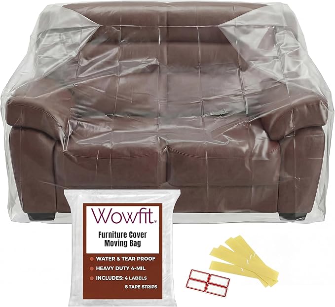 Wowfit Furniture Cover Dust-Proof Moving Bag for Loveseat, Sofa & Boxes – Clear, Odorless Plastic - 4mil-Thick – 68.1W x 42D x 62/41H Inches
