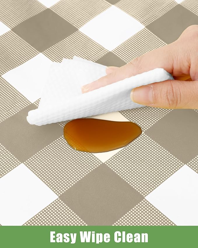 Smiry 20 Packs Gingham Disposable Table Cloth, 54 x 108 Inch Waterproof Plastic Tablecloth, Rectangle Khaki and White Checkered Table Covers for Outdoor, Picnic, Birthday, Party