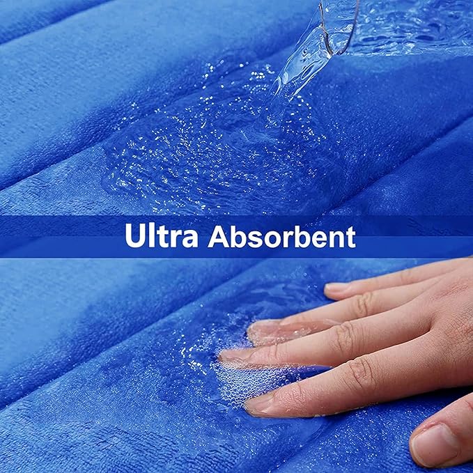 Buganda Memory Foam U-Shaped Contour Toilet Rugs, Non Slip Absorbent, Thick Soft Washable Bathroom Mat, Floor Carpet Bath Rugs Mat for Toilet Base (24" x 24", Royal Blue)
