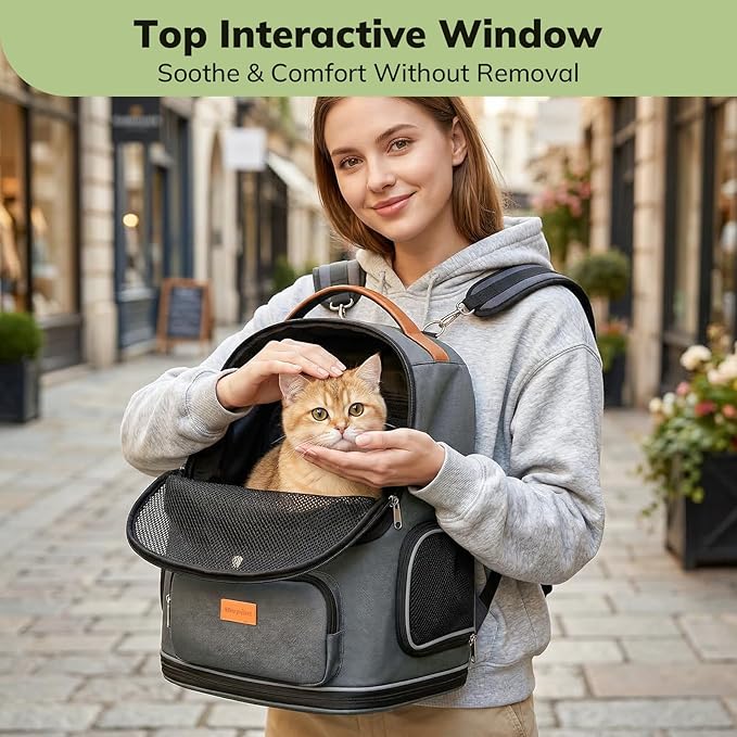 Morpilot Expandable Cat Carrier Backpack for Small Dogs & Cats Up to 25lbs, Breathable Mesh Pet Travel Backpack with Safety Leash, Foldable Airline Approved Carrier for Hiking Camping Outdoor, Grey