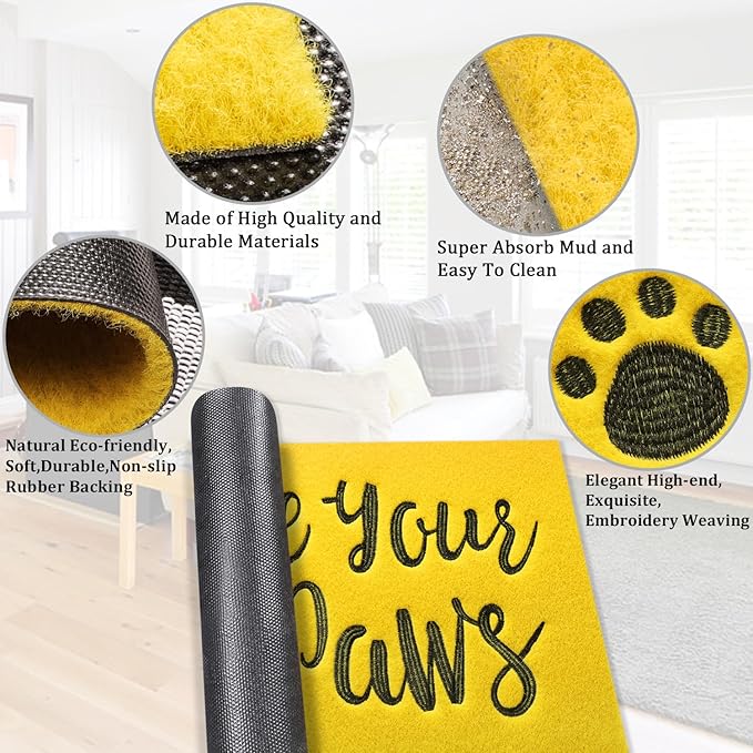 AAZZKANG Yellow Door Mat Outdoor Non Slip Funny Wipe Your Paws Doormat Large 36"x24" Ultra Absorb Mud Easy to Clean Dog Doormat for Front Door,Entry,Indoor
