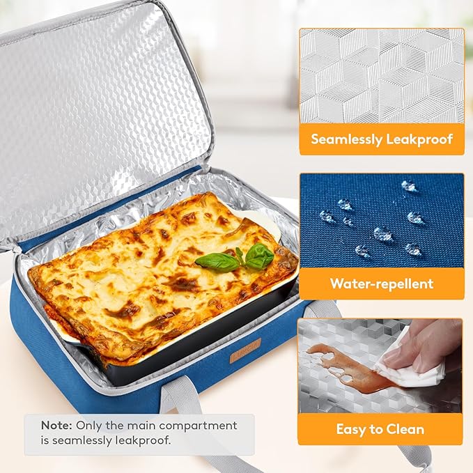 Lifewit LUNCIA Insulated Casserole Carrier for Hot or Cold Food, Lasagna Lugger Tote for Potluck Parties/Picnic/Cookouts, Fits 9"×13" Baking Dish, Pure Blue