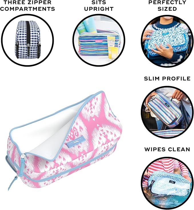 SCOUT 3-Way Bag - Travel Makeup Pouch and Toiletry Bag for Women with Three Zipper Compartments - Stands Upright, Wipes Clean