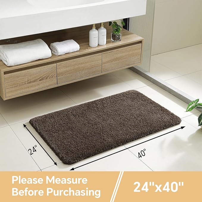 Brown Bathroom Rugs 24"x40" – Large Plush Microfiber Bath Mat, Soft Non Slip Floor Mat, Absorbent and Washable Rug – Perfect for Bathroom or Bedroom Use