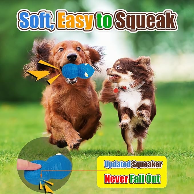 HOLYSTEED Squeaky Dog Toys for Small Dogs- Natural Latex Squeaky Dog Balls for Puppies & Mini Dogs | Soft, Safe & Interactive, Chew Toys Peanut | Indoor & Outdoor Fetch Play