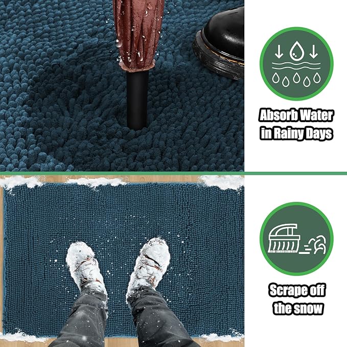 IM HOME Chenille Absorbent Outdoor Doormat 60" x 36", Washable Muddy Door Mats for Dog Non Slip Indoor Doormat Dog Mat for Muddy Paw Front Inside Doormats for Entryway Atlantic Blue