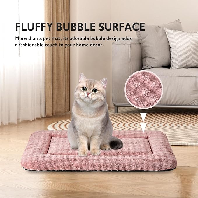 Pet Bed Mat Crate Pad for Cats Small Dogs, Washable Soft Pet Sleeping Mat Kennel Pad with 3D Bubble Pattern, Dusty Pink, 24"x 18"