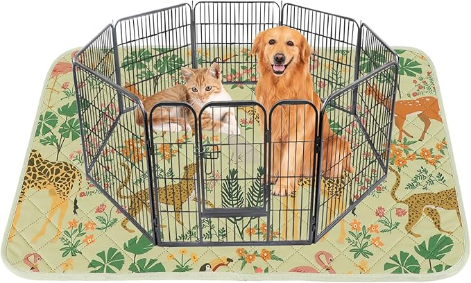 IEUUMLER Washable Pee Pads for Dogs, 1 Pack Forest Pattern Reusable Waterproof Puppy Pads, Non-Slip Super Absorbent Dog Training Pad for Playpen Crate Bed EU013 Green Jungle, 63x63