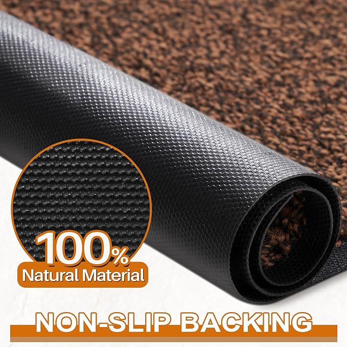 Mibao Front Door Mat, Dirt Trapper Welcome Mat for Outdoor Indoor, Non-Slip Waterproof Doormat, Durable Machine Washable Low Profile Entry Rug for Back Door Outside Patio Porch, 30" x 18", Brown