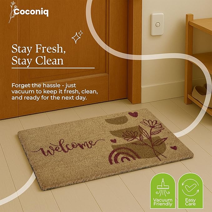 COCONIQ Coir Door Mats 17" X 30", Non-Slip Sturdy, PVC Backed Heavy Duty, Easy to Clean, Ideal for Door Entrance, Patio, Porch, Backyard, Garages, Welcome Abstract