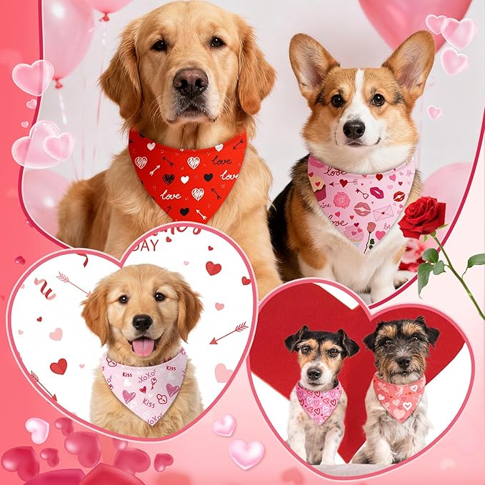 Abbylike 100 Pcs Valentines Day Dog Bandanas Bulk Heart Bandanas for Dogs Triangle Kerchief Bibs Scarf for Pet Romantic Costume Photo Props Accessories Pet Shops Groomer, 25 Styles(25.6 x 17.7 x 17.7)