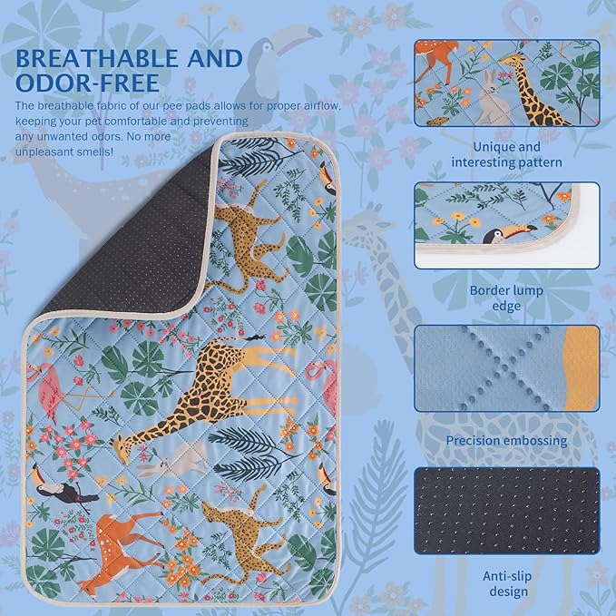 IEUUMLER Washable Pee Pads for Dogs, 2 Pack Forest Pattern Reusable Waterproof Puppy Pads, Non-Slip Super Absorbent Dog Training Pad for Playpen Crate Bed EU013 Blue Jungle, 30x20