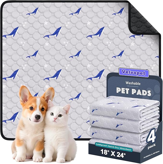 Washable Pee Pads for Dogs, 4 Pack Puppy Pads, Super Absorbent & Leakproof with Anti-Slip Bottom for Dog Training, Crates, Car, Pet Pee Pads, and Furniture Protection, 18"x24"