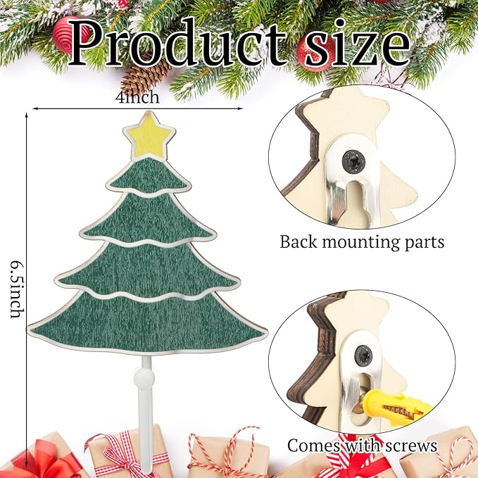 Weysat Christmas Stocking Holder Set of 4 Christmas Stocking Hooks Tree Wall Hooks for Towel White Key Holder Bathroom Decor Rustic Decorative for Living Room Bathroom