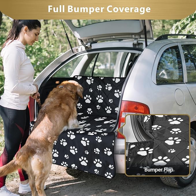 F-color SUV Cargo Liner for Dogs - Waterproof Pet Cargo Liner with Side Flaps, Comfort Dog Cargo Cover with Bumper Flap, Scratchproof Non-Slip Large for Full-Size SUVs Vans, 55 x 93 Inch, Paw