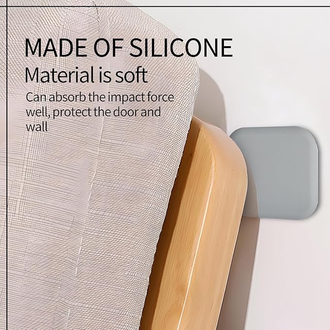 6 Pcs Square Door Stoppers Wall Protectors, Self Adhesive Door Stopper Silicone Bumper, Wall Guards Behind Door Handle Protector for Shower Bedroom Door Knob (Grey)
