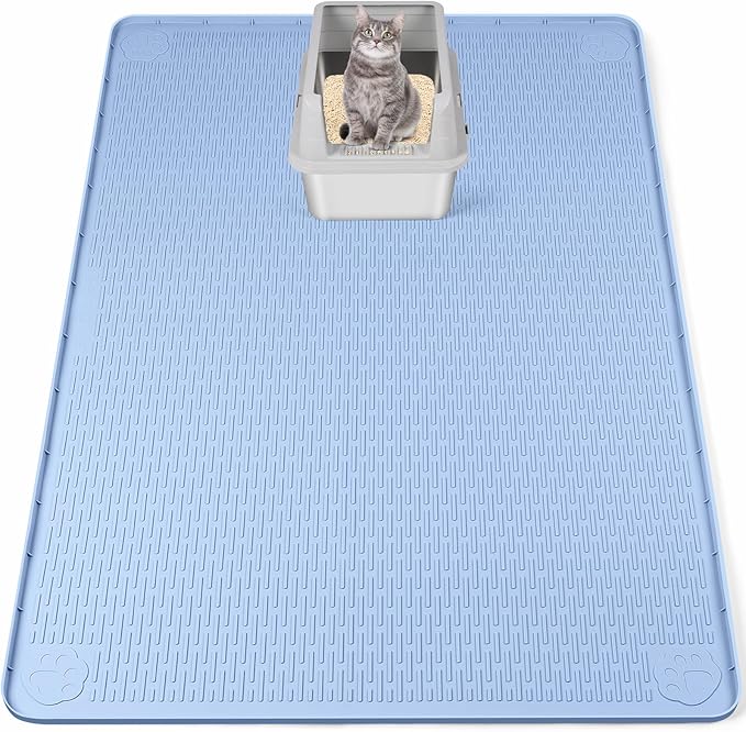 Bartuke Cat Litter Mat, XXL Extra Large 50" x 35" Silicone Mat Litter Trapping Mat for Scatter Control, Soft on Kitty Paws, Easy to Clean (Blue)