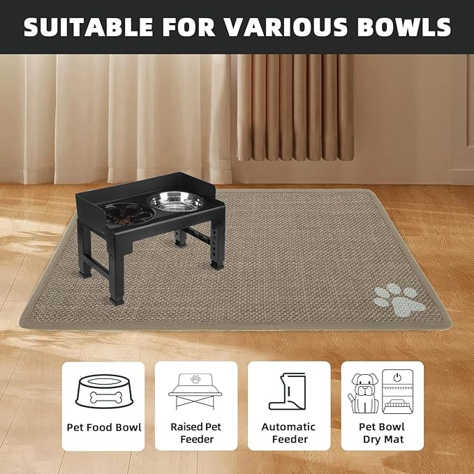 PUPTECK Dog Food Mat, Absorbent Pet Cat Feeding Mat for Food and Water Bowls, Anti-Slip Dog Placemat for Floors Waterproof, Pet Supplies Accessories, Khaki M