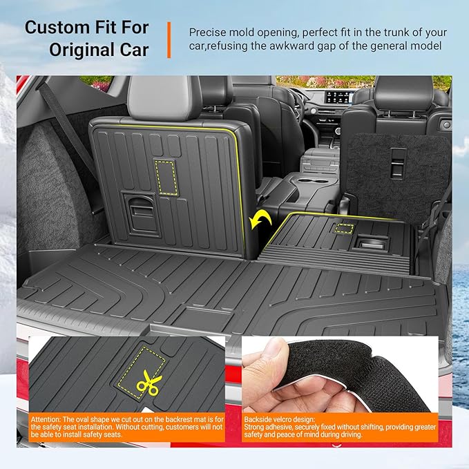 powoq Cargo Mat Compatible with 2022-2026 Acura MDX Trunk Mat with Backrest Mat Cargo Liner Back Seat Protector TPE Replacement for 2022-2026 Acura MDX Accessories (Trunk Mat with Backrest Mats)