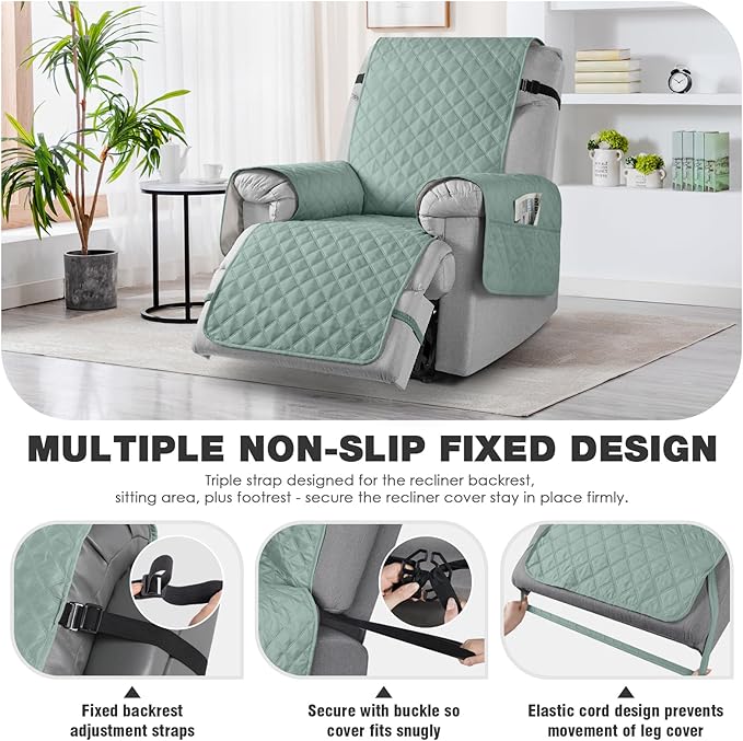 TAOCOCO Non-Slip Recliner Chair Cover Sofa Slipcover, Pet Cover for Small Recliner Chair with Elastic Straps, Washable Reclining Chair Cover Recliner Furniture Protector (23'' Small, Mint)