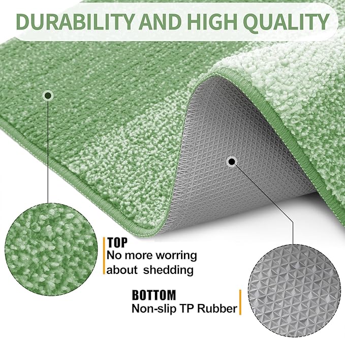 Kitinjoy Indoor Outdoor Door Mat, 71x47 Non-Slip Absorbent Dirt Trapper, Low-Profile Washable Inside Entrance Front Floor Mat, Sturdy Soft Entry Doormats for Entryway, Sage Green