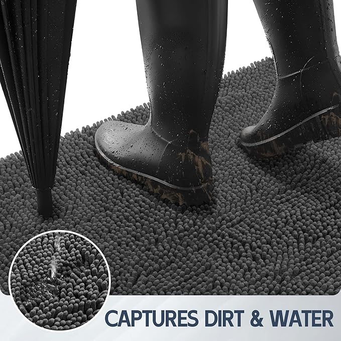 Futurwit Dog Door Mat for Muddy Paws, 96" x 48" Chenille Absorbent Front Door Mat Inside, Large Runner Mud Mat for Dogs, Trap Dirt Washable Non Slip Outdoor Indoor Entrance Doormats, Grey
