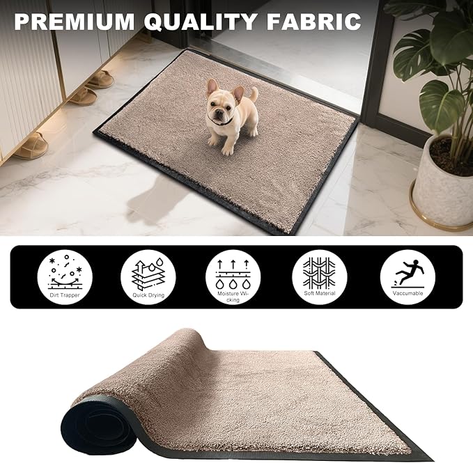Mibao Dirt Trapper Door Mat for Indoor Outdoor, Waterproof All-Season, All-Weather Doormat, Heavy Duty Non-Slip Entrance Rug, Low Profile Absorbent Entrance Mat Carpet, 36" x 24", Beige