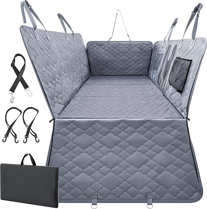 Dog Car Seat Cover - Hard Bottom with Mesh Window, Fits Back Seat of Trucks & SUVs, Holds 400 lbs, Waterproof