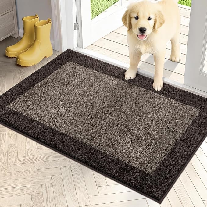 PURRUGS Dirt Trapping Door Mat 24" x 36", Non-Slip Machine Washable Entry Rug, Entrance Mat, Indoor Front Door Mat, Super Absorbent Entryway Rug for Muddy Shoes & Paws, Grayish Brown & Coffee