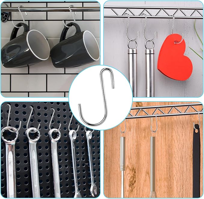 30PCS S Hooks, Premium Stainless Steel S Hooks for Hanging Kitchenware, Professional S Shaped Hooks for Hanging Pots, Pans, Cups, Plants, Bags, Jeans, Towels