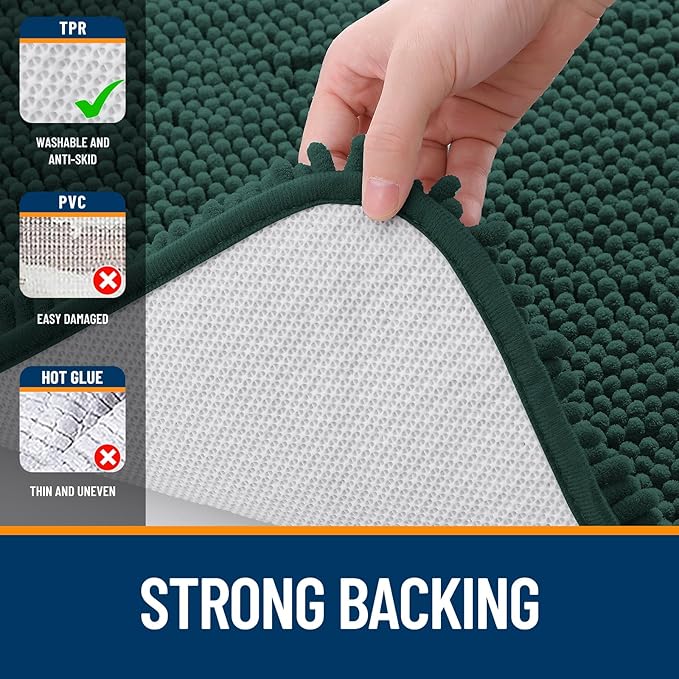 OLANLY Bathroom Rugs 70x46, Extra Soft Absorbent Chenille Bath Rugs, Rubber Backing Quick Dry, Machine Washable Bath Mats for Bathroom Floor, Tub and Shower, Home Decor Accessories, Blackish Green