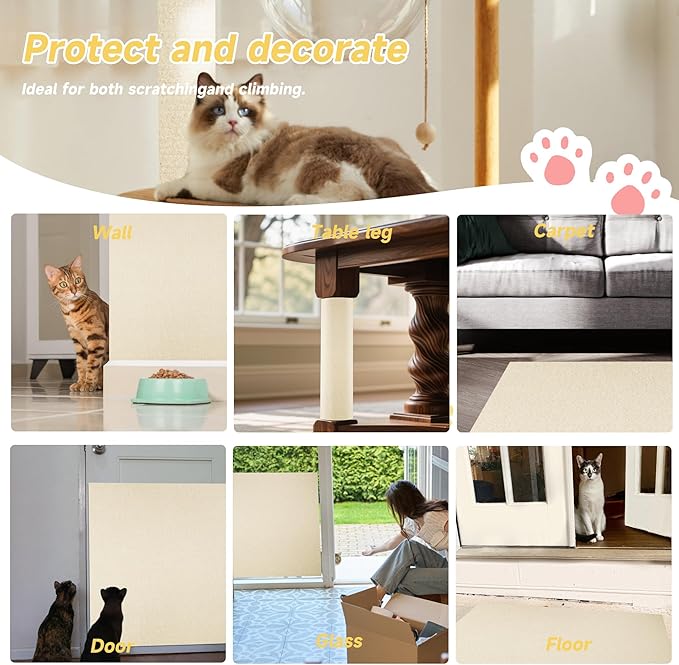 Cat Scratch Furniture Protector, 39.3''x15.8'' Trimmable DIY Self-Adhesive, Durable Corner Scratcher Couch Protectors from Cat Claws for Sofa, Tree Shelves & Scratching Posts (Khaki)