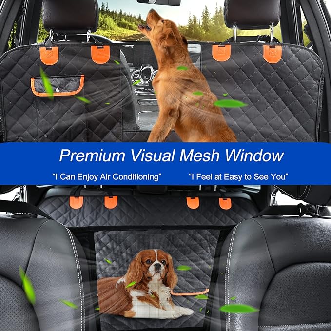 EasyHaWei Dog Car Seat Cover for Back Seat 600D Scratchproof Nonslip Durable Waterproof Cars Pet Backseat Covers with Mesh Window Dogs Hammock for Car，SUV, Truck (60" W x 64" L)