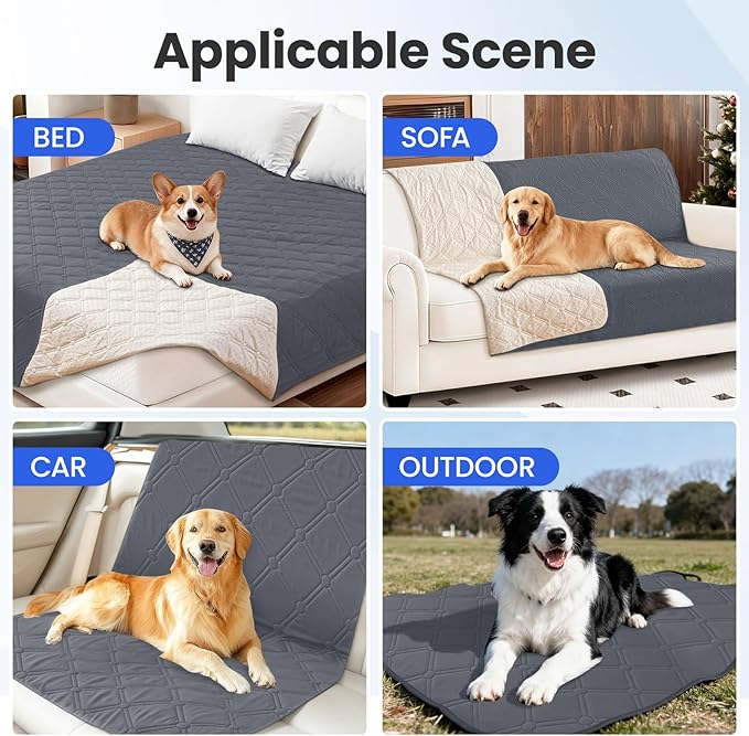CYCMACO Waterproof Dog Blanket, Non-Slip Soft Pet Bed Cover, Couch Cover for Dogs Washable, Protects Sofa, Furniture, Crate, Car, Tear Resistant Leakproof Pet Blanket (40x50 Inch, Dark Grey)