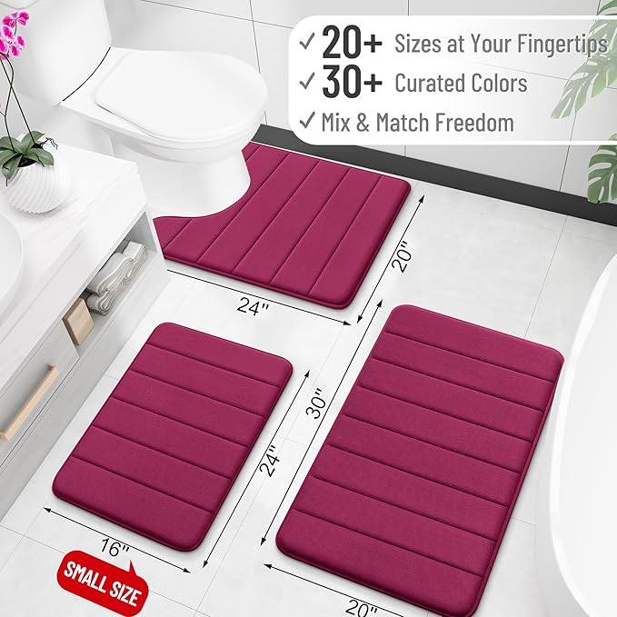 OLANLY Memory Foam Bath Mat 40x32, Super Soft Absorbent Bathroom Rugs, Quick Dry, Machine Washable Shower Floor Rugs, Bathmat Carpet, Bathroom Home Decor Accessories, Burgundy