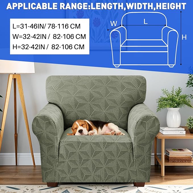 YEMYHOM 1 Piece Stretch Chair Sofa Slipcovers Couch Covers for 1 Seat, Jacquard Armchair Covers with Non-Slip Elastic Bottom, Thickened Furniture Protector for Dogs Pets kids (Small, Army Green）