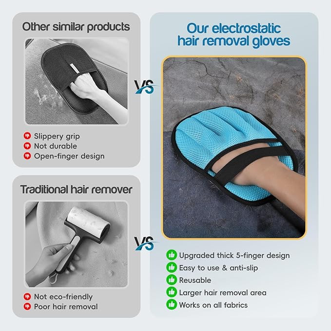 Pet Hair Removal for Dogs & Cats,Upgraded 5-Finger Electrostatic Pet Hair Glove, Reusable Magic Brush Pet Hair Remover Tool for Quickly Lifting Pet Hair from Laundry,Sofas,Beds, Carpets, 1PCS