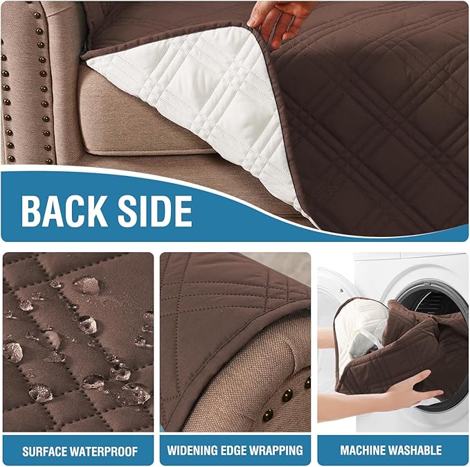 H.VERSAILTEX 100% Waterproof Couch Covers for 3 Cushion Couch Sofa Pet Friendly Modern Sofa Cover with Elastic Straps Thick Soft Furniture Protector (Sofa, Brown/Beige)