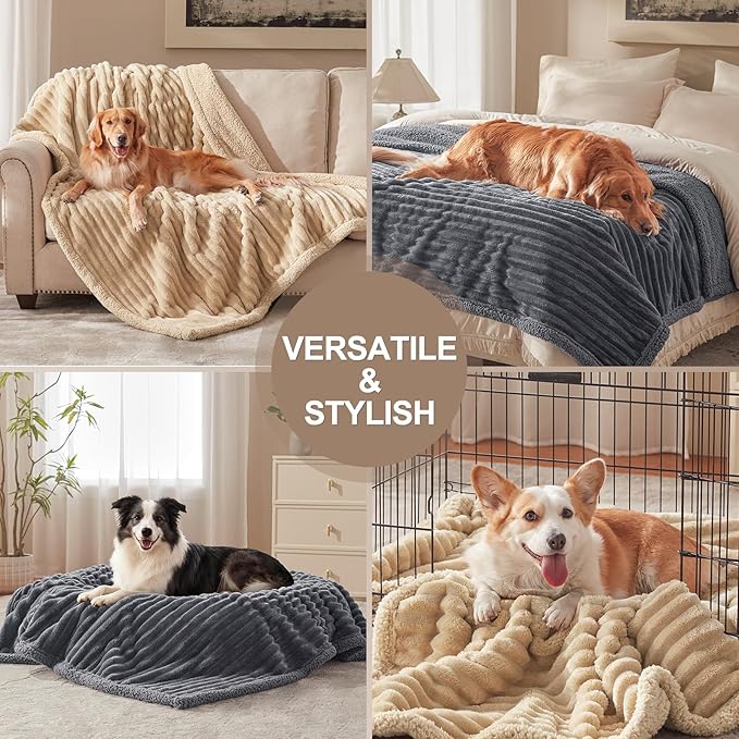 Waterproof Dog Blanket for Medium Dogs, Washable Soft Puppy Cat Blankets Flannel Cotton Velour for Sofa Couch Protector, Comfort & Security Reversible Bed Protection for Pet, 30"X40", Gray