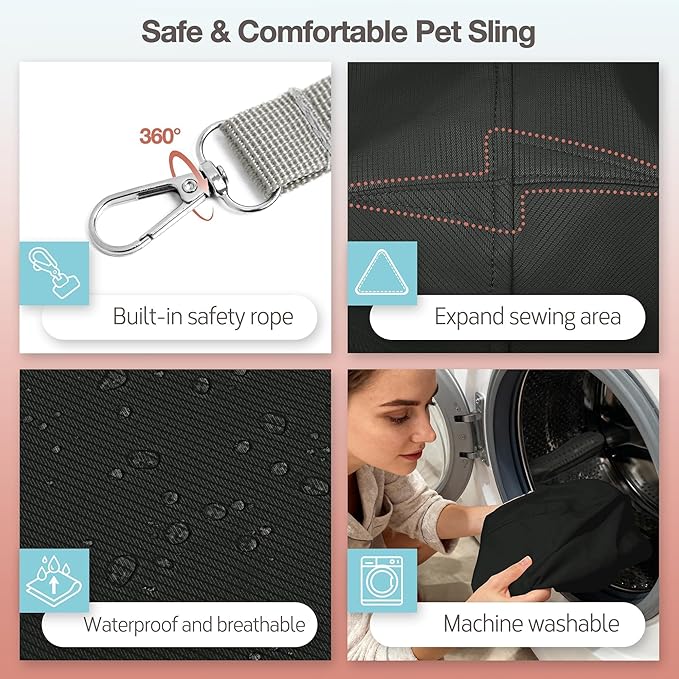 YUDODO Fashion Dog Sling Carrier for Small Dogs Lightweight Crossbody Pet Bag with Safety Strap, Pocket Storage, Machine Washable, Comfortable Travel & Outdoor Sling up to 9 lbs Black