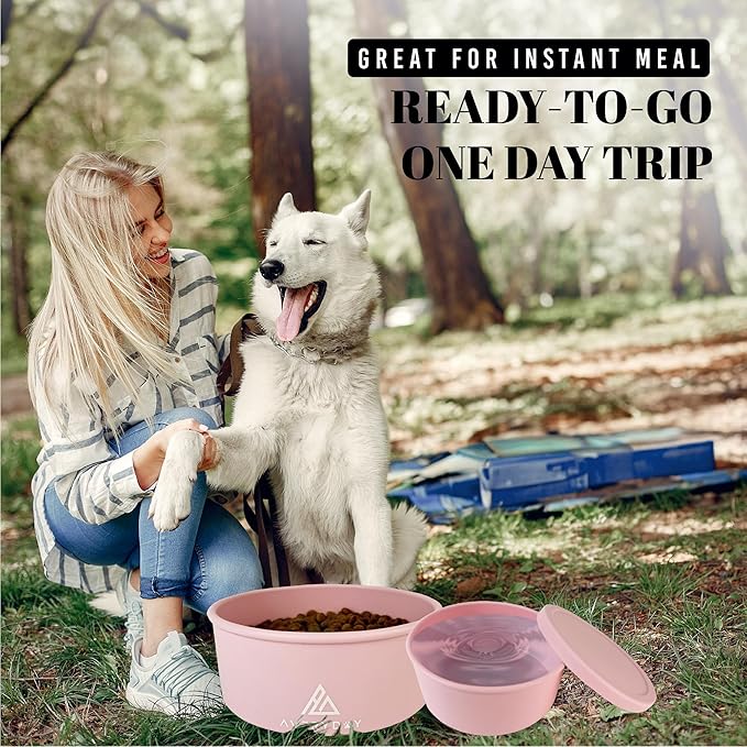 AVERYDAY 50 Oz Travel Dog Bowls with Lids, 2-in-1 Portable Pet Bowls for Food and Water, Leakproof Travel Dog Food & Water Bowl for Outdoor, Camping, Travel Dog Feeding Bowl, Daycare Pet Bowls