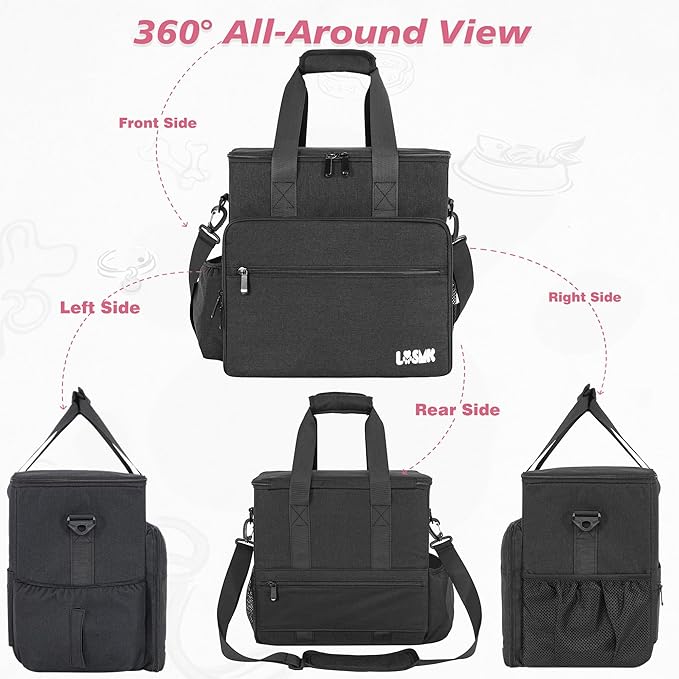 Dog Travel Bag, Large Pet Travel Set with Multi-Function Pockets, 2 Food Storage Containers, 2 Collapsible Bowls, 1 Feeding Mat for Pet Supplies, Road Trip Essentials, Weekend Camping (Black)