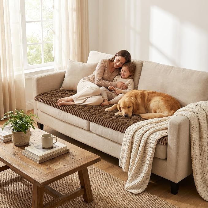 Smiry Pet Couch Cover for 3 Cushion Sofa, Non-Slip Fuzzy Couch Cover for Dogs Washable, Thick Soft Sofa Slipcovers Cushion Protector Pet Friendly (Chocolate, 27.6" x 70.9")